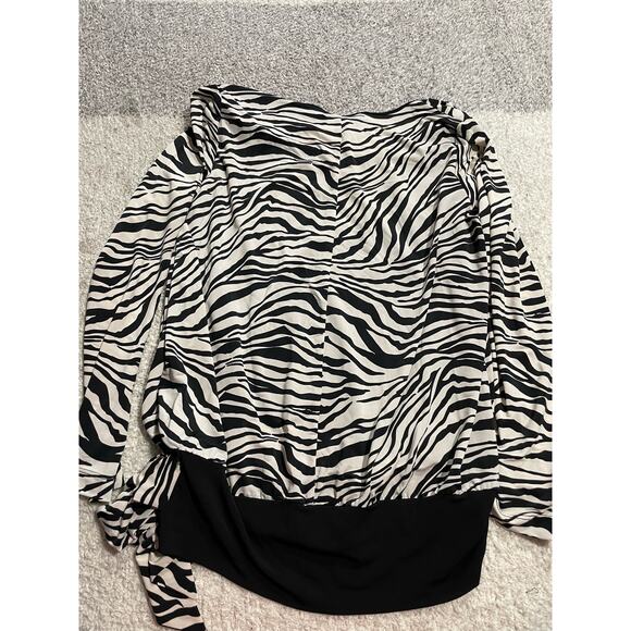 NWT George Simonton Says Womens Medium Zebra Long Sleeve Top Black Mob Wife QVC - Picture 9 of 13
